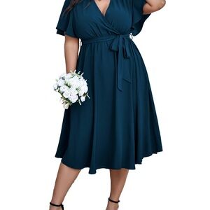 Elegant Teal Wrap Dress